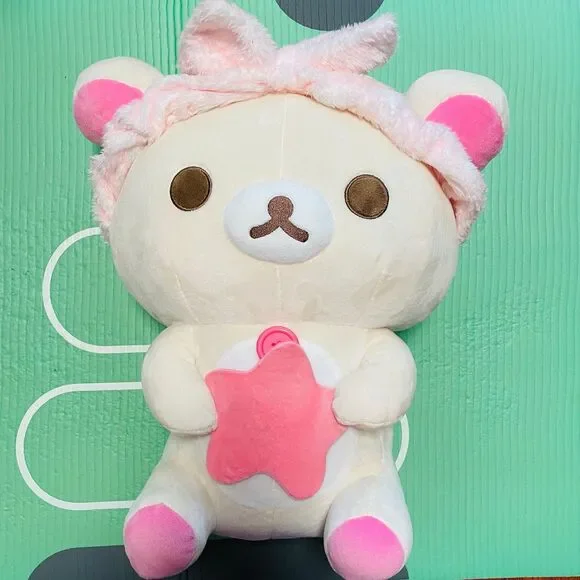 NWT LARGE San-X Pajama Party Rilakkuma Collection: pink Korilakkuma 15” plushie - Picture 1 of 3